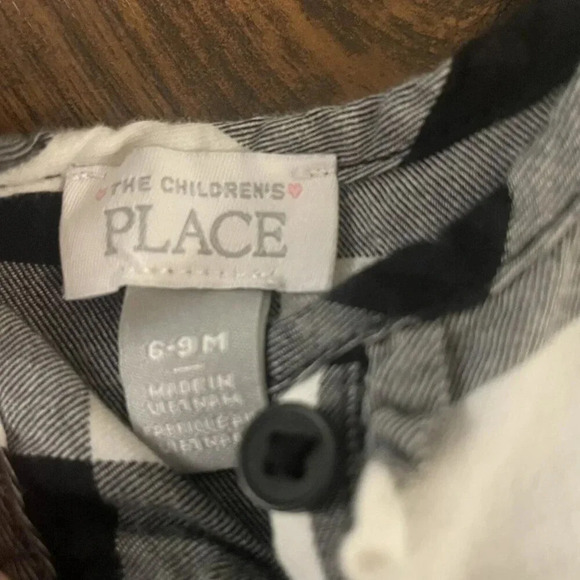 6-9 Months Children's Place Black & White Buffalo Plaid Shirt Dress, Fit & Flare - Picture 3 of 3